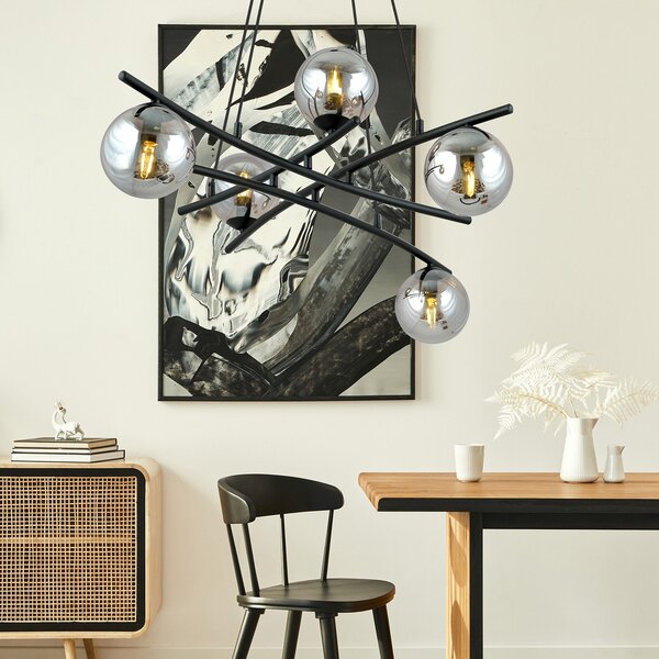 Lampadario Moderno Zarmon Acciaio Nero Grigio 5 Luci E14