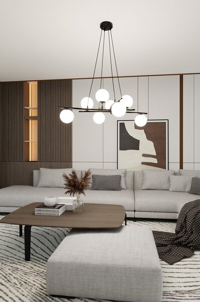 Lampadario Moderno Zarmon Acciaio Nero Bianco 8 Luci E14