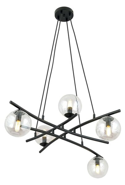 Lampadario Moderno Zarmon Acciaio Nero Trasarente 5 Luci E14