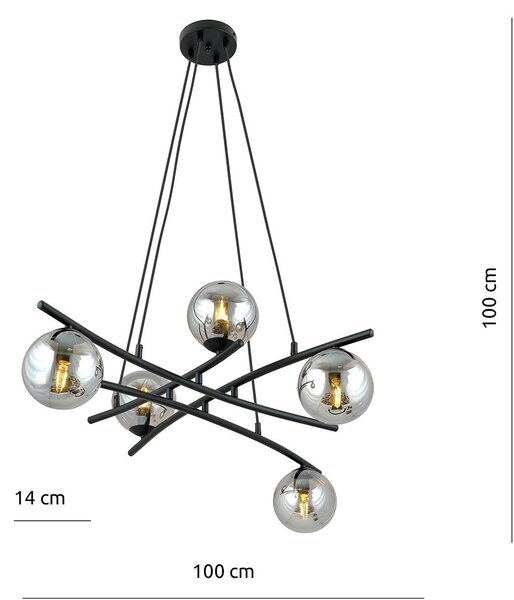 Lampadario Moderno Zarmon Acciaio Nero Grigio 5 Luci E14