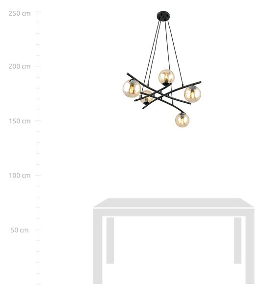 Lampadario Moderno Zarmon Acciaio Nero 5 Luci E14
