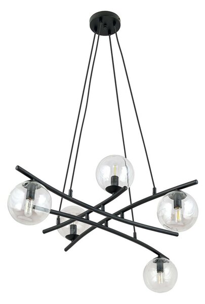 Lampadario Moderno Zarmon Acciaio Nero Trasarente 5 Luci E14