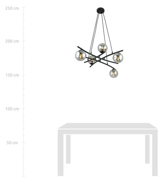 Lampadario Moderno Zarmon Acciaio Nero Grigio 5 Luci E14
