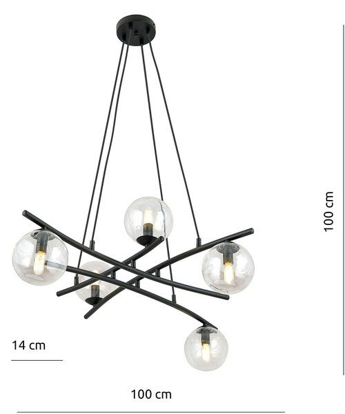 Lampadario Moderno Zarmon Acciaio Nero Trasarente 5 Luci E14