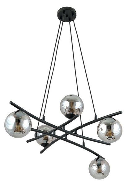 Lampadario Moderno Zarmon Acciaio Nero Grigio 5 Luci E14