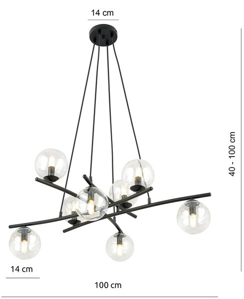 Lampadario Moderno Zarmon Acciaio Nero Trasparente 8 Luci E14