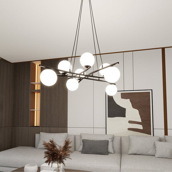 Lampadario Moderno Zarmon Acciaio Nero Bianco 8 Luci E14