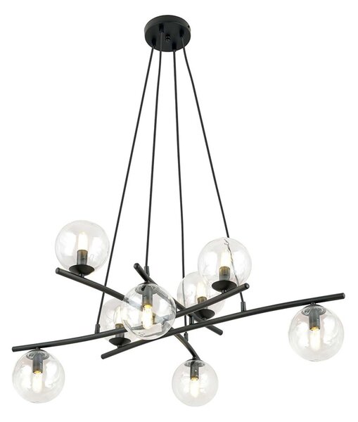 Lampadario Moderno Zarmon Acciaio Nero Trasparente 8 Luci E14