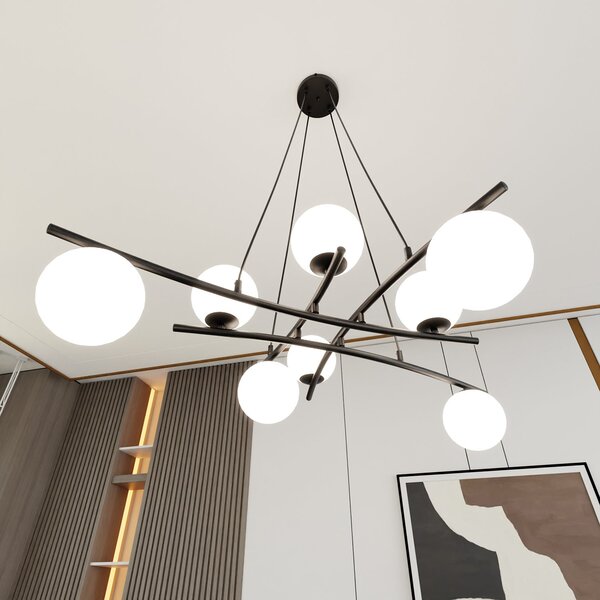 Lampadario Moderno Zarmon Acciaio Nero Bianco 8 Luci E14