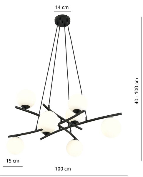 Lampadario Moderno Zarmon Acciaio Nero Bianco 8 Luci E14