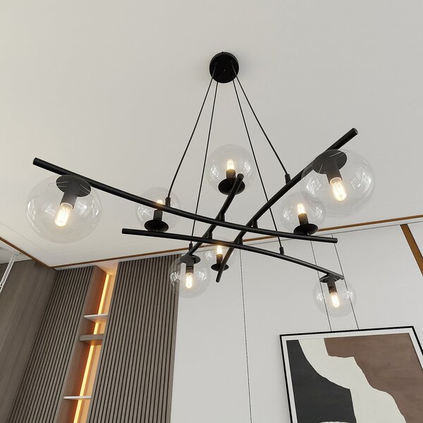 Lampadario Moderno Zarmon Acciaio Nero Trasparente 8 Luci E14