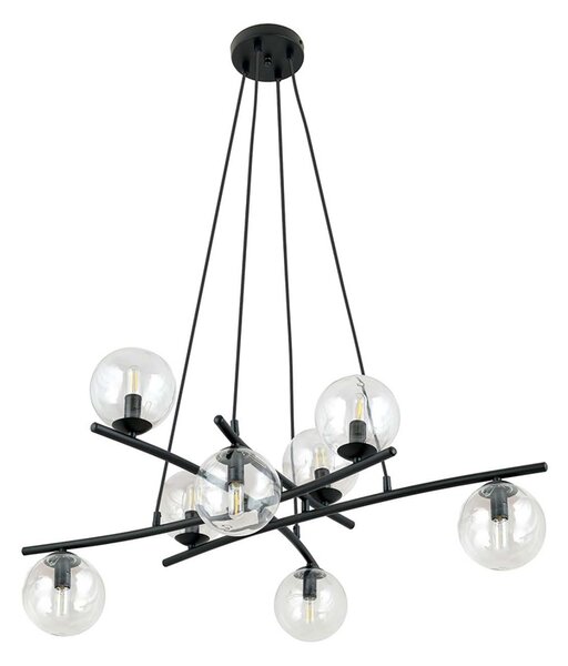 Lampadario Moderno Zarmon Acciaio Nero Trasparente 8 Luci E14
