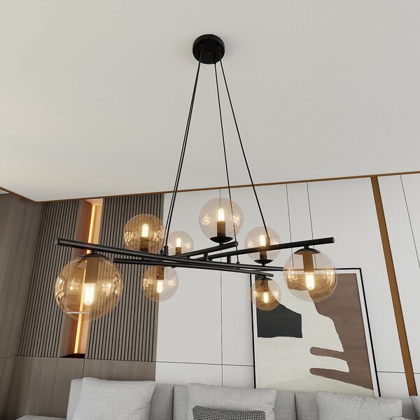 Lampadario Moderno Zarmon Acciaio Nero 8 Luci E14