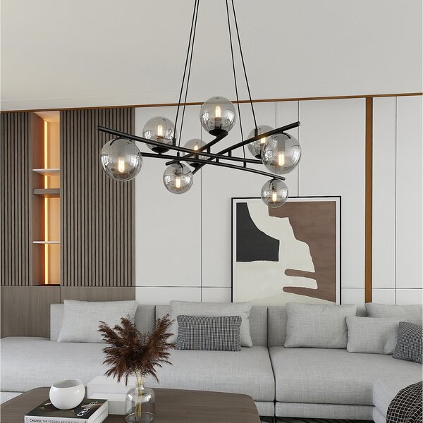 Lampadario Moderno Zarmon Acciaio Nero Grigio 8 Luci E14
