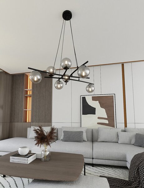 Lampadario Moderno Zarmon Acciaio Nero Grigio 8 Luci E14