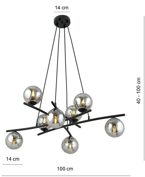 Lampadario Moderno Zarmon Acciaio Nero Grigio 8 Luci E14