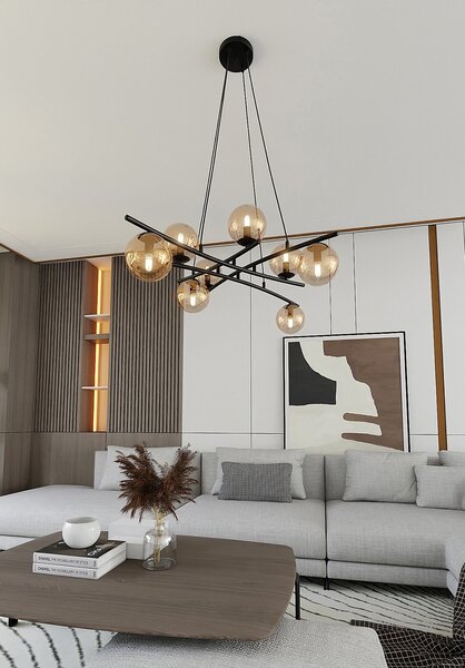 Lampadario Moderno Zarmon Acciaio Nero 8 Luci E14
