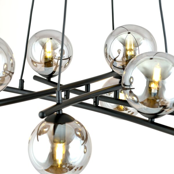 Lampadario Moderno Zarmon Acciaio Nero Grigio 8 Luci E14