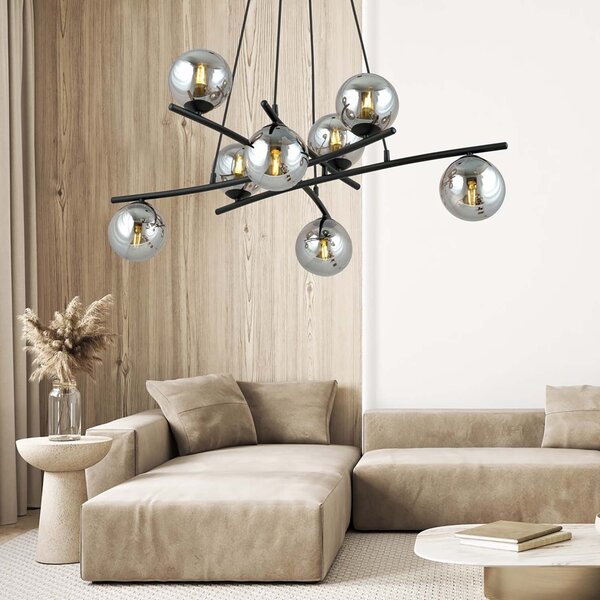 Lampadario Moderno Zarmon Acciaio Nero Grigio 8 Luci E14
