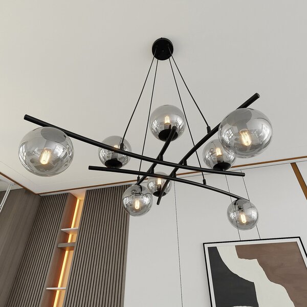 Lampadario Moderno Zarmon Acciaio Nero Grigio 8 Luci E14