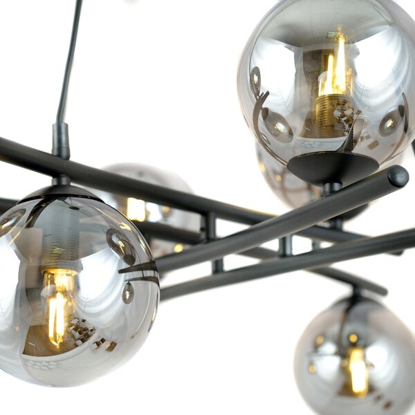 Lampadario Moderno Zarmon Acciaio Nero Grigio 8 Luci E14
