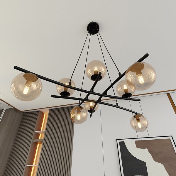 Lampadario Moderno Zarmon Acciaio Nero 8 Luci E14