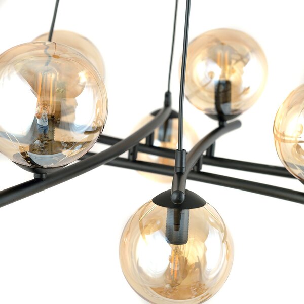 Lampadario Moderno Zarmon Acciaio Nero 8 Luci E14