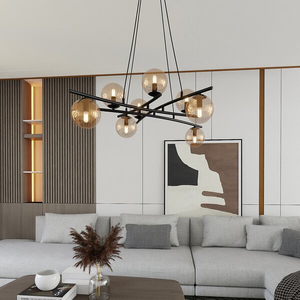 Lampadario Moderno Zarmon Acciaio Nero 8 Luci E14