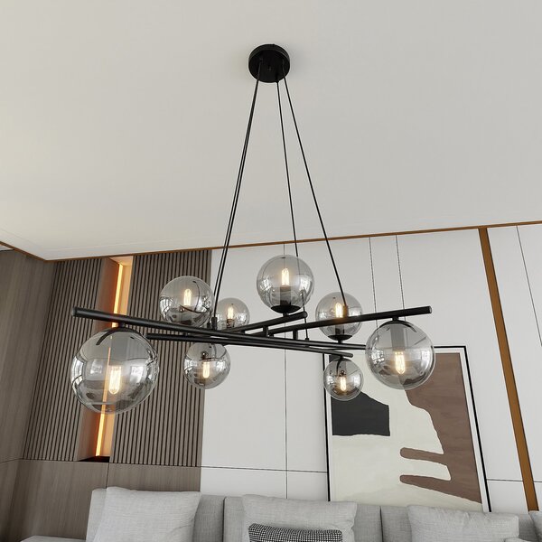 Lampadario Moderno Zarmon Acciaio Nero Grigio 8 Luci E14