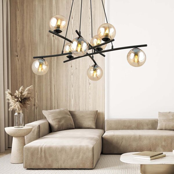 Lampadario Moderno Zarmon Acciaio Nero 8 Luci E14