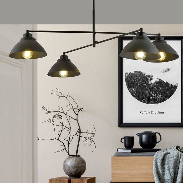 Lampadario Minimal Gemini Acciaio Nero 4 Luci E27