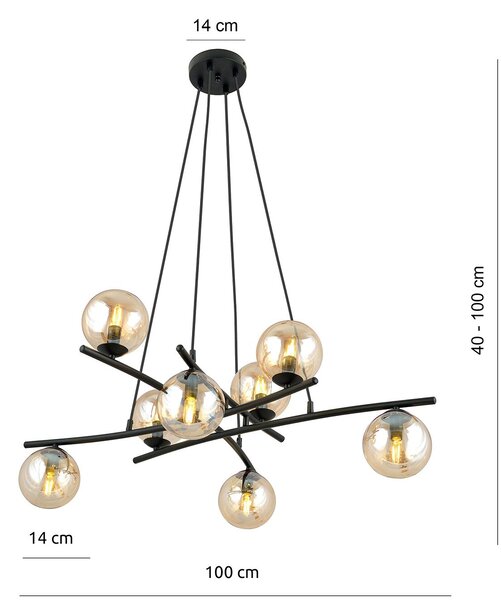 Lampadario Moderno Zarmon Acciaio Nero 8 Luci E14