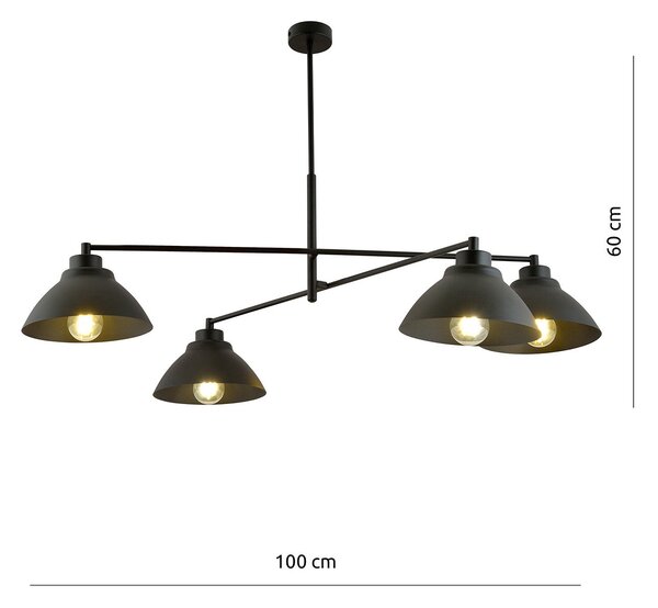 Lampadario Minimal Gemini Acciaio Nero 4 Luci E27