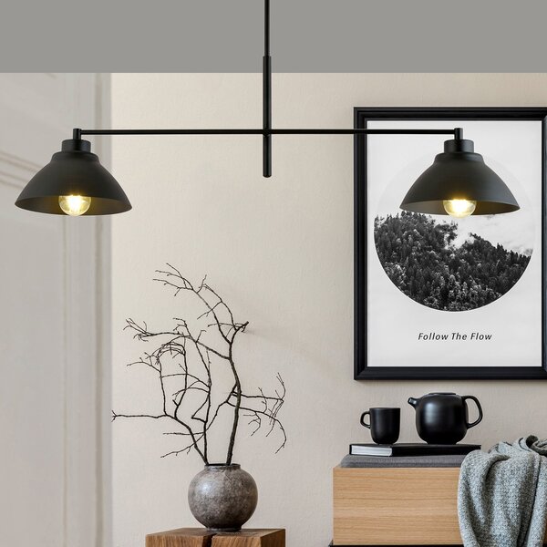 Lampadario Minimal Gemini Acciaio Nero 2 Luci E27