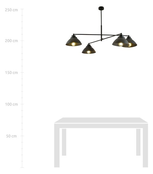 Lampadario Minimal Gemini Acciaio Nero 4 Luci E27
