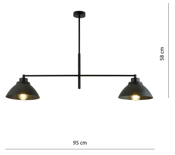 Lampadario Minimal Gemini Acciaio Nero 2 Luci E27