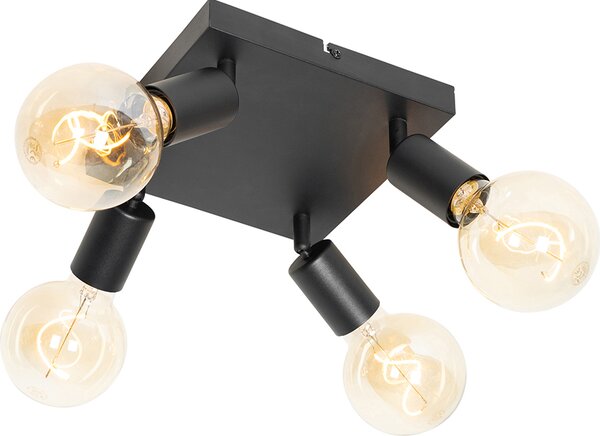 QAZQA - Spot moderno I Faretto I Faretto da soffitto I Faretto da soffitto I Faretto I Lampada I Apparecchio nero quadrato 4 luci Faretto fascio-fiamma - Facil I Soggiorno I Camera da letto - Acciaio quadrato
