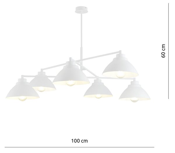 Lampadario Minimal Gemini Acciaio Bianco 6 Luci E27