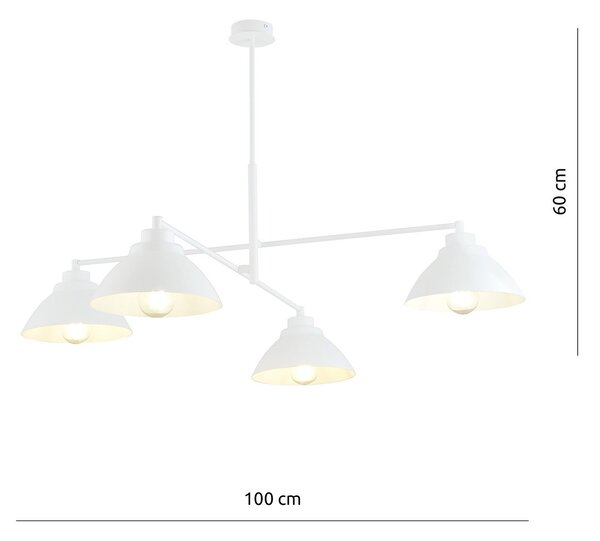 Lampadario Minimal Gemini Acciaio Bianco 4 Luci E27