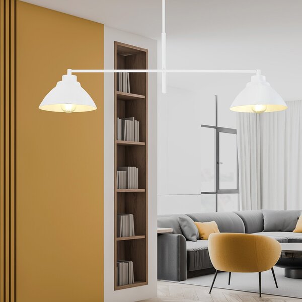 Lampadario Minimal Gemini Acciaio Bianco 2 Luci E27