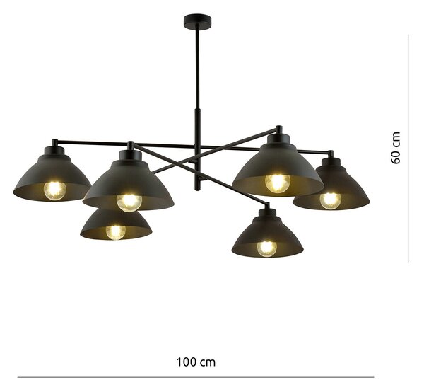 Lampadario Minimal Gemini Acciaio Bianco Nero 6 Luci E27