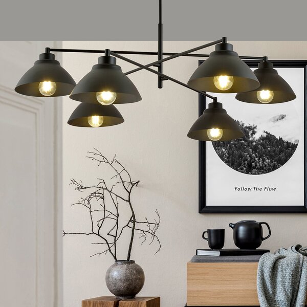 Lampadario Minimal Gemini Acciaio Bianco Nero 6 Luci E27