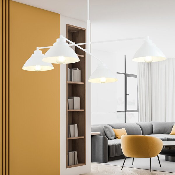Lampadario Minimal Gemini Acciaio Bianco 4 Luci E27