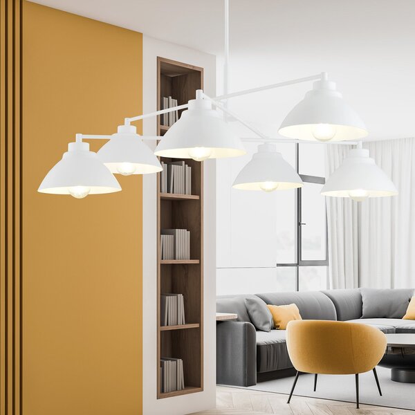 Lampadario Minimal Gemini Acciaio Bianco 6 Luci E27
