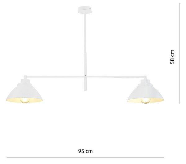 Lampadario Minimal Gemini Acciaio Bianco 2 Luci E27