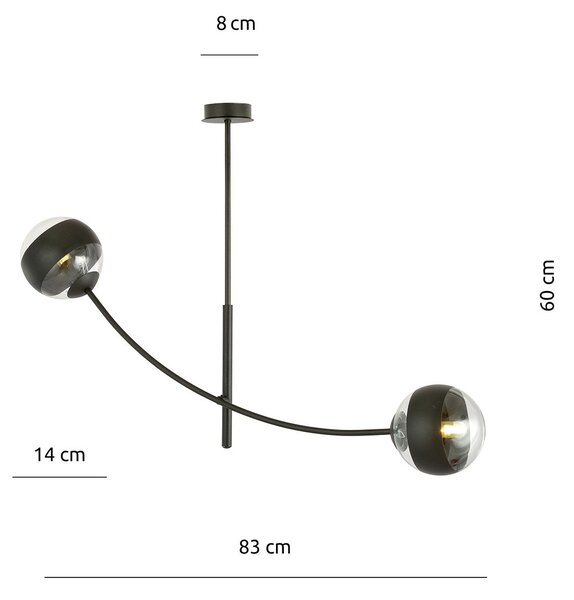 Plafoniera Contemporaneo Loptr Acciaio Nero 2 Luci E14