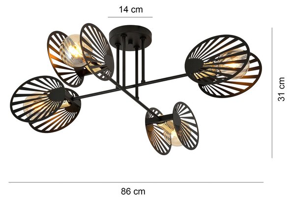 Plafoniera Moderna Ondurgo Acciaio Nero 4 Luci E27
