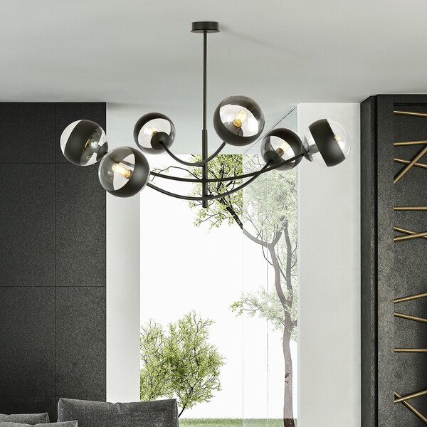 Plafoniera Contemporaneo Loptr Acciaio Nero 6 Luci E14