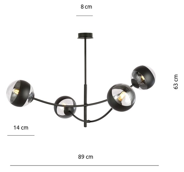 Plafoniera Contemporaneo Loptr Acciaio Nero 4 Luci E14