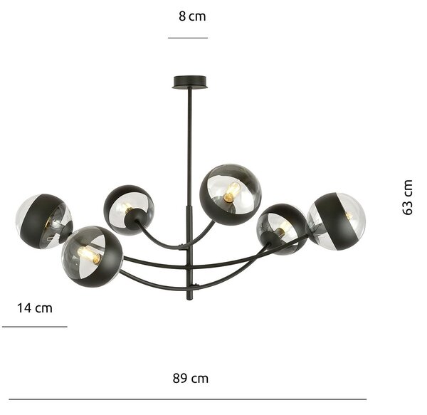 Plafoniera Contemporaneo Loptr Acciaio Nero 6 Luci E14